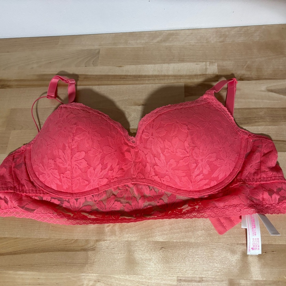 Pink VS Lace Push-Up Bra in Coral Pink